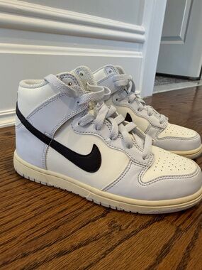 Nike Kids White High-Top Sneakers with Black Swoosh